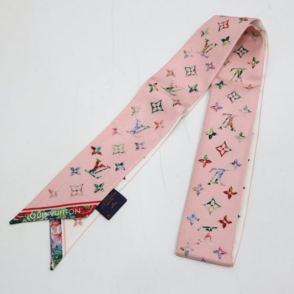 LOUIS VUITTON ルイヴィトン LV バンドーBB M77904 フラワーモノグラム柄 シルク100 ピンク×ホワイト 箱有 M4156