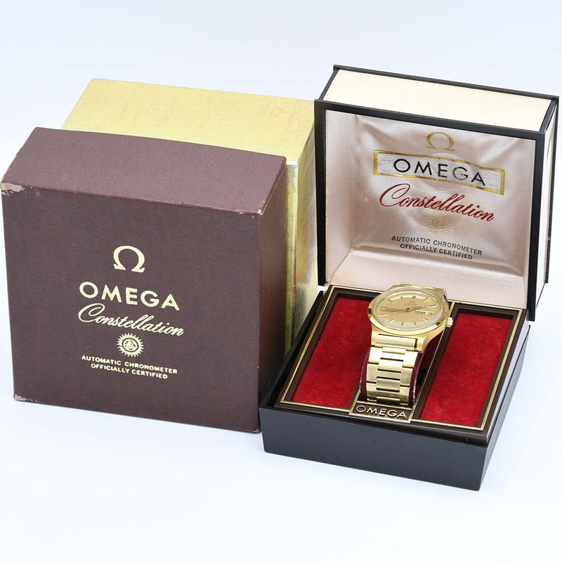 腕時計 稼働 OMEGA オメガ 166.0169 cal.1020 自動巻き デイデイト ゴールド色文字盤 メンズ 箱有 M1612