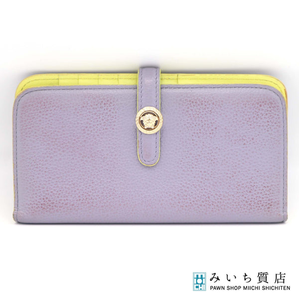 VERSACE ヴェルサーチ メデューサ 長財布 財布 二つ折り パープル×イエロー H384