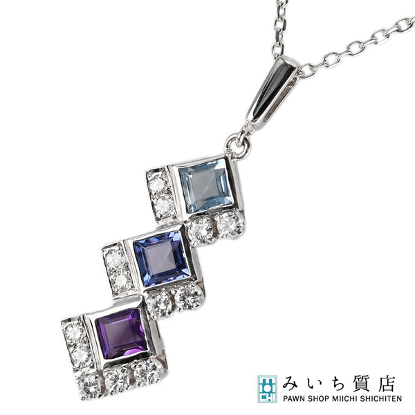 仕上済 MIKIMOTO ミキモト ネックレス トルマリン 0.97ct pt900 WGK14 D0.35 約5.8g ジュエリー 24k156-5