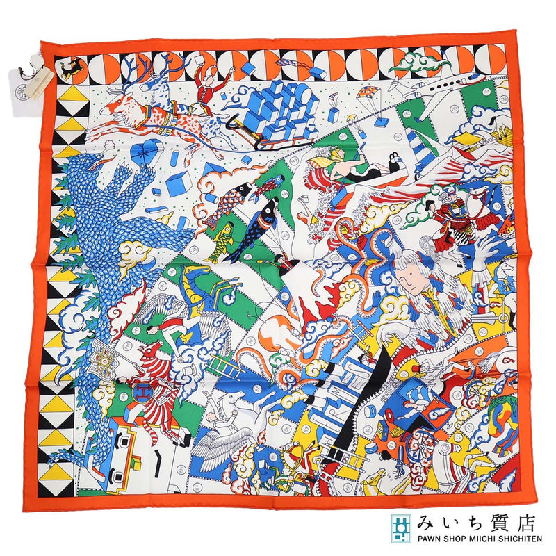 未使用 HERMES エルメス カレ70 エルメスの叙事詩 デタイユ L'Epopee d'Hermes Detail シルク100 マルチカラー 箱有 H19252
