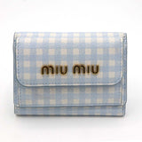 MIUMIU ミュウミュウ 三つ折り 財布 MADRAS マドラス 5MH021 54V ギンガムチェック 水色 箱ギャラ H21813
