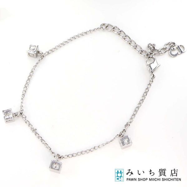 Christian Dior ディオール ブレスレット キューブ 4チャーム 約5.9g シルバーカラー アクセサリー 袋 M1509-3