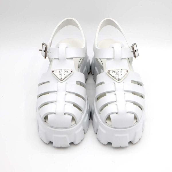 PRADA プラダ モノリス ラバー サンダル トライアングルロゴ ホワイト サイズ36 23cm レディース シューズ 箱あり 25k402-5