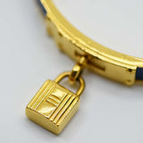 エルメス ケリー バングル クシュベル 推定 レザー Hロゴ カデナ レザー ブルー ゴールド色金具 HERMES ブレス H1136