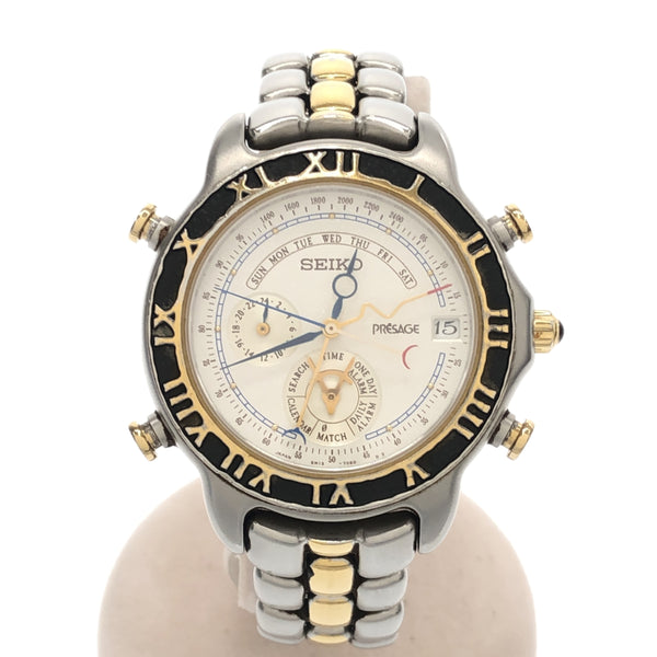 腕時計 稼働 セイコー SEIKO 6M13-7000 プレサージュ パーペチュアルカレンダー ホワイト文字盤 SS クォーツ eco17