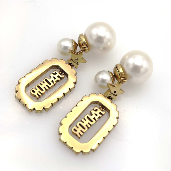 Christian Dior ディオール ピアス JADIORロゴ ラインストーン フェイクパール ゴールドカラー レディース 15.8g H20799