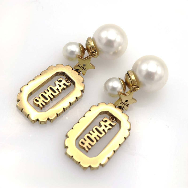 Christian Dior ディオール ピアス JADIORロゴ ラインストーン フェイクパール ゴールドカラー レディース 15.8g H20799