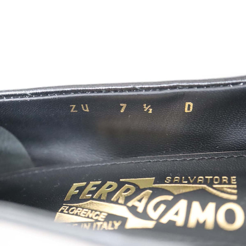 未使用 Salvatore Ferragamo フェラガモ ヴァラリボン パンプス フラットシューズ ブラック×グレー サイズ7 1/2 Ⅾ 靴 25cm 箱有 H12688-8