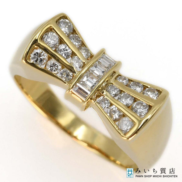 仕上済 Ponte Vecchio ポンテヴェキオ PV リング 15号 リボン アクセサリー 18K D0.53 約5.3g H615