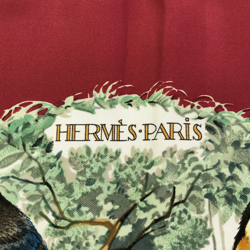 HERMES エルメス カレ90 スカーフ EQUATEUR 赤道直下 動物 アニマル ヒョウ シルク100 赤 M2336-3