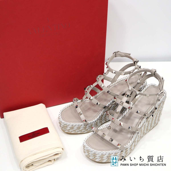 VALENTINO ヴァレンティノ ロックスタッズ ウェッジソール サンダル サイズ37 24cm 箱有 ヴァレンチノ 21s962-1