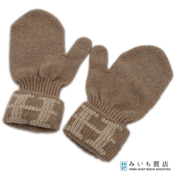 HERMES エルメス 手袋 グローブ ミトン H ロゴ カシミヤ100 ブラウン レディース eco1279