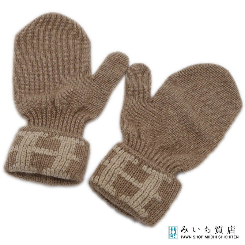 HERMES エルメス 手袋 グローブ ミトン H ロゴ カシミヤ100 ブラウン レディース eco1279