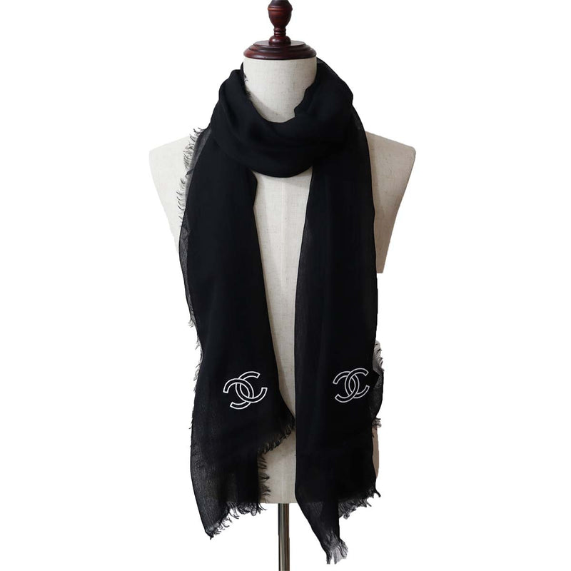 シャネル 黒 フリンジ付きストール CHANEL シャネル マフラー AAA639 B18775 レディース カシミヤ
