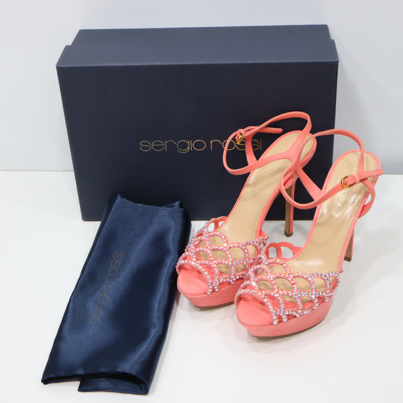 Sergio Rossi セルジオロッシ ピンヒール 37 23.5cm マーメイド ラインストーン ピンク レディース 箱袋有 H8339