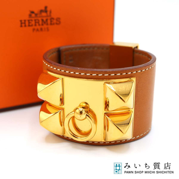 HERMES エルメス コリエドシアン ブレスレット □R刻 ゴールドカラー ブラウンカラー 箱有 k1302