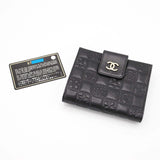 CHANEL シャネル 財布 アイコン ラムスキン 二つ折り 型押し Wホック ココマーク 黒 8番代 ギャラあり H18894