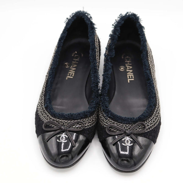 CHANEL シャネル ローヒール パンプス G26773 38C 25cm ツイード チェーンデザイン 靴 H21002