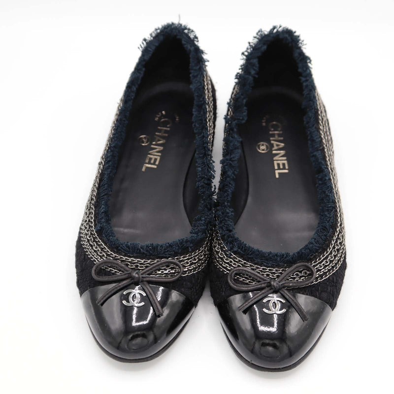 CHANEL シャネル ローヒール パンプス G26773 38C 25cm ツイード チェーンデザイン 靴 H21002