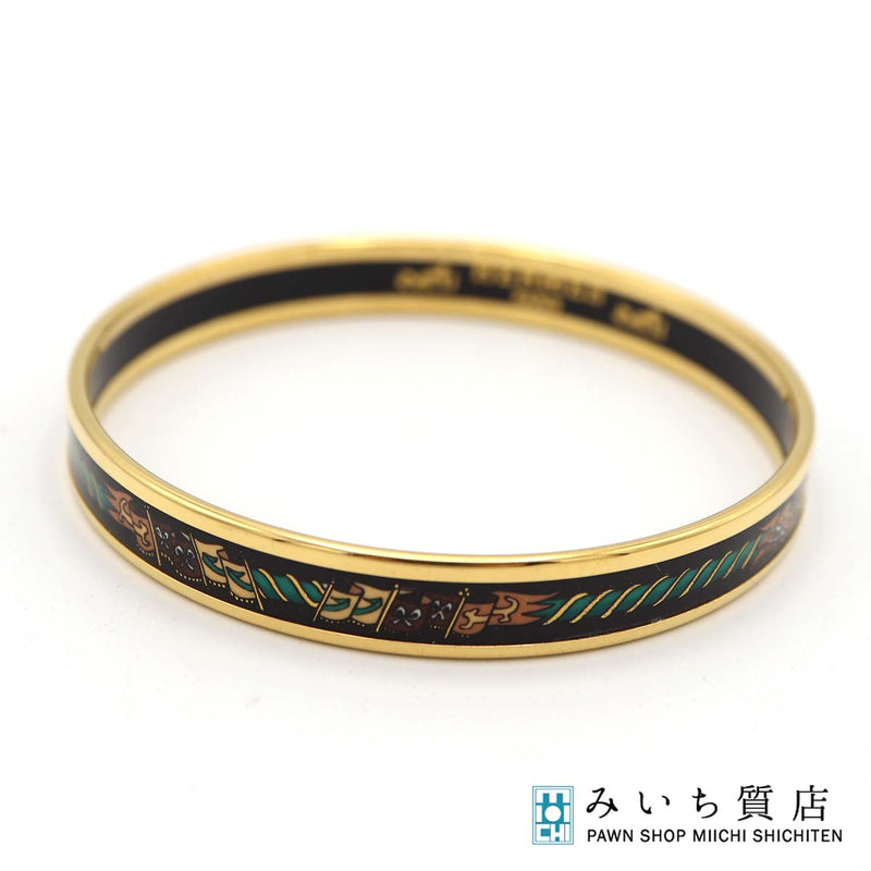 HERMES エルメス エマイユPM 七宝焼き ブレスレット バングル レディース アクセサリー ゴールド色×ブラック k581