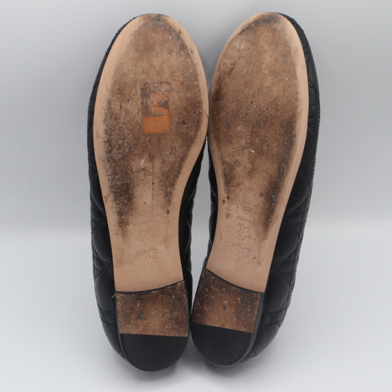 Christian Dior ディオール バレエシューズ パンプス 38 1/2 約25.5cm カナージュ リボン ブラック 箱有 H19575
