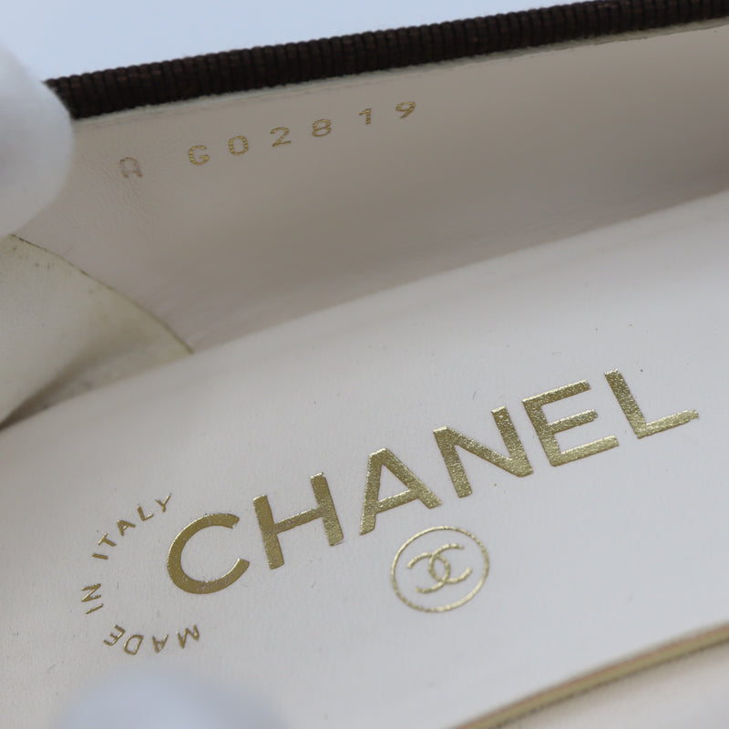 CHANEL シャネル G02819 バレエシューズ バレリーナ ベロア リボン フラットシューズ ブラウン×ブラック サイズ39 レディース H20478