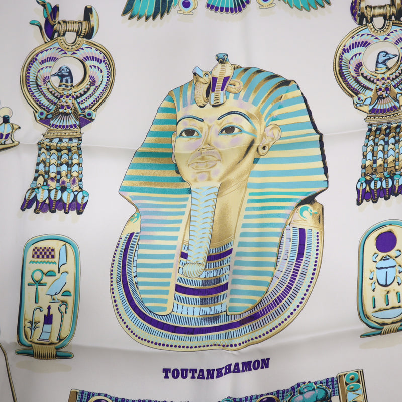 HERMES エルメス スカーフ カレ70 TUTANKHAMUN ツタンカーメン シルク100％ ホワイト系 服飾小物 H7461