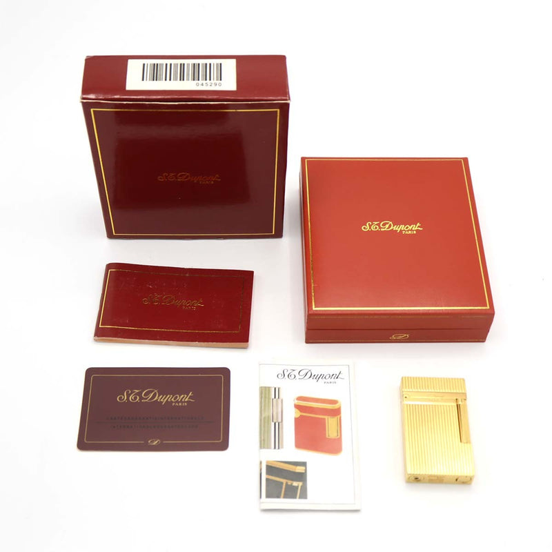 S.T.Dupont デュポン LINE2 ライン2 ヘアライン ガスライター ゴールドカラー 喫煙具 着火未確認 箱有 eco1729