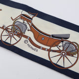 HERMES エルメス ツイリー Les Voitures Nouvelles 馬車の変遷 スカーフ シルク100 ネイビー 茶 箱 H24219