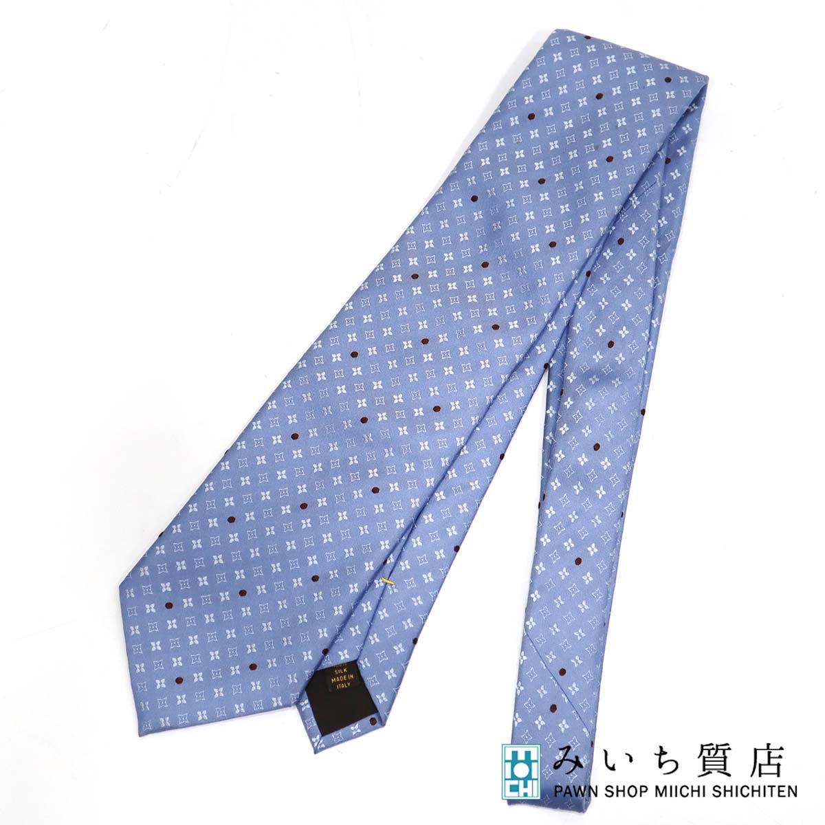 質屋 CELINE セリーヌ ネクタイ マカダム 総柄 シルク100 青 メンズ