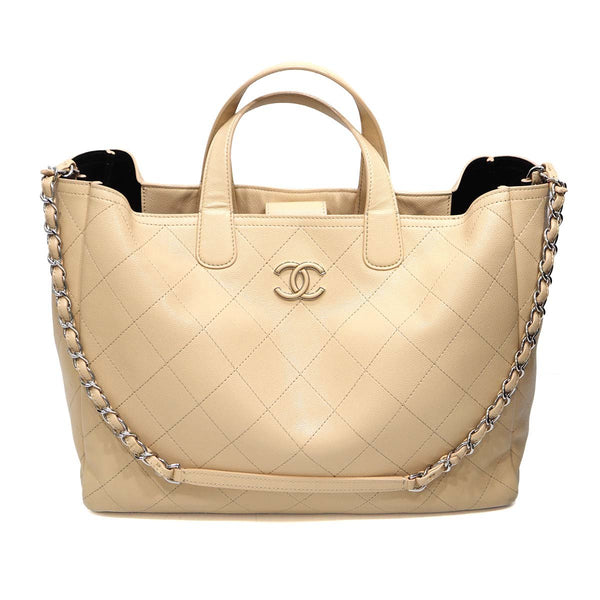 CHANEL シャネル マトラッセ 2wayバッグ ココマーク キャビアスキン ハンドバッグ ベージュ系 チェーンショルダー gen210
