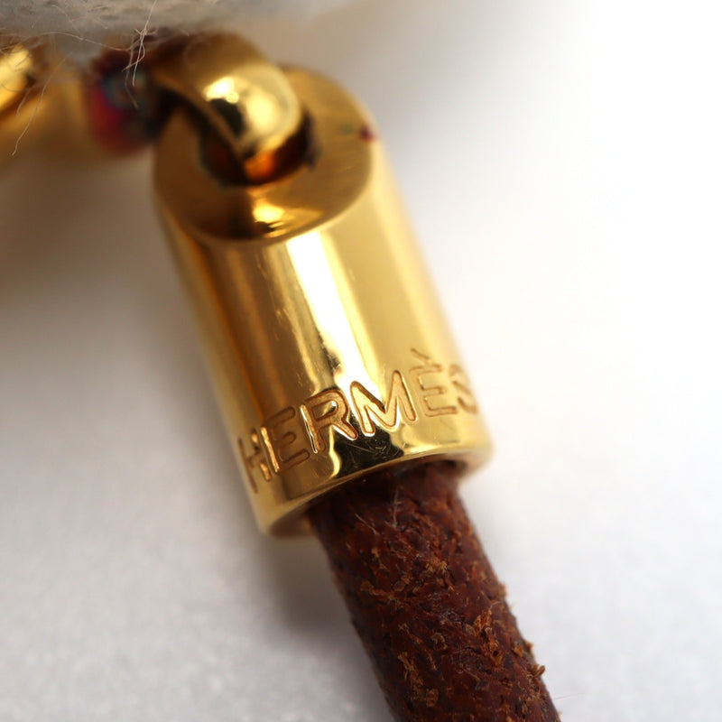 HERMES エルメス グレナン 二重巻き ブレスレット ゴールド金具 ブラウン GP レザー アクセサリー