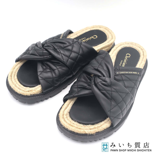 Christian Dior ディオール サンダル カナージュ 38 約25cm ブラック 靴 レディース H19578