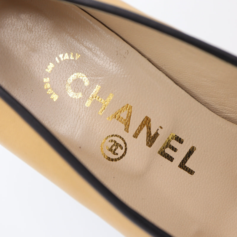 CHANEL シャネル ヒール パンプス 靴 ベージュ×ブラック 35 1/2 約22.5cm レディース H19874