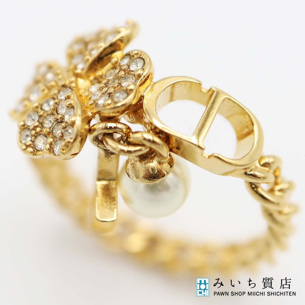 Christian Dior ディオール リング 指輪 D-clover クローバー スター レジンパール Lサイズ 約13.5号 アクセサリー 箱有 H17451