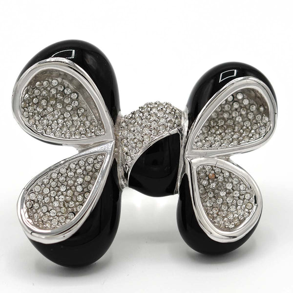 Christian Dior ディオール リング ラインストーン リボン 11.5号 ブラック シルバーカラー 約33.6g アクセサリー H8762