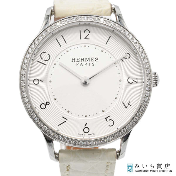 稼働 腕時計 HERMES エルメス スリムドゥエルメス クォーツ CA2.230 白