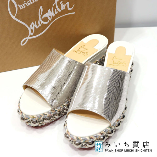 未使用 Christian Louboutin クリスチャンルブタン サンダル 37 23.5cm 1180497 ウェッジソール シルバー 箱袋有 H8529
