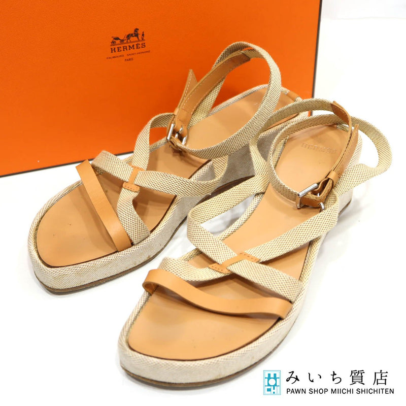 HERMES エルメス クロスストラップサンダル 靴 サイズ34 ベージュ レディース 箱・保管袋有 25k627-18