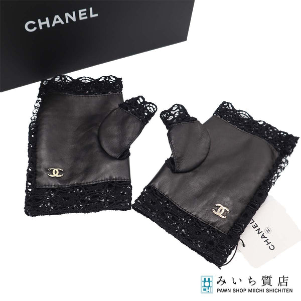 未使用 タグ付 CHANEL シャネル グローブ 21cm レース レザー 羊革