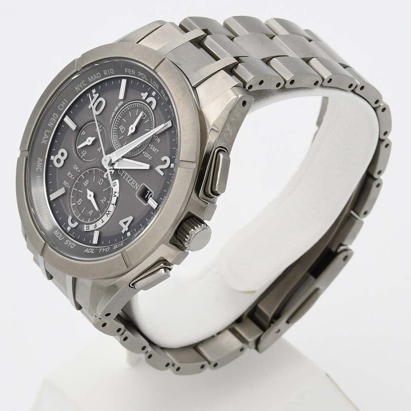 稼働 腕時計 CITIZEN シチズン H800-T024190 エコドライブ 電波時計 デイト グレー系文字盤 メンズ 20s585-1