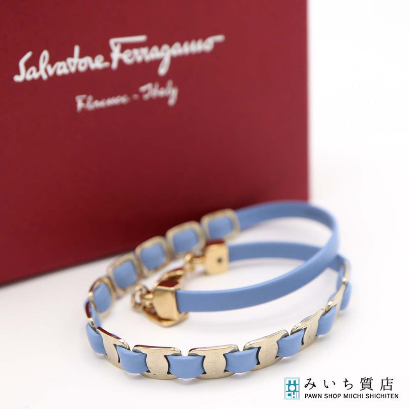Salvatore Ferragamo フェラガモム ブレスレット 水色 約11.3g アクセサリー 箱袋有 H4557