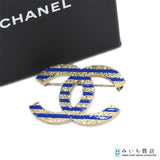 CHANEL シャネル ブローチ ココマーク ボーダー A19 ブルー×ゴールドカラー 服飾小物 アクセサリー 箱有 H.111
