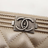 未使用 CHANEL シャネル ボーイシャネル チェーンウォレット ショルダーバッグ キャビアスキン 24番台 ゴールドカラー系 H9538