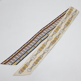 HERMES エルメス ツイリー Harnais en Rosace スカーフ シルク100 ベージュ ネイビー系 箱有 H23397-2