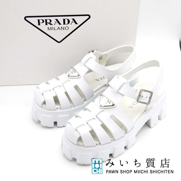 PRADA プラダ モノリス ラバー サンダル トライアングルロゴ ホワイト サイズ36 23cm レディース シューズ 箱あり 25k402-5