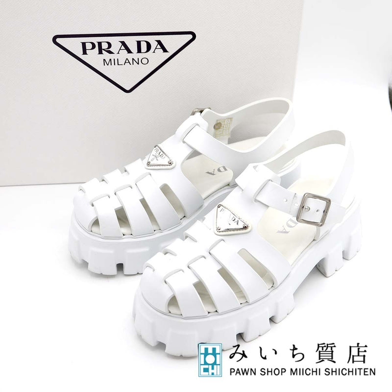 PRADA プラダ モノリス ラバー サンダル トライアングルロゴ ホワイト 36サイズ レディース シューズ 箱あり 25k402-5
