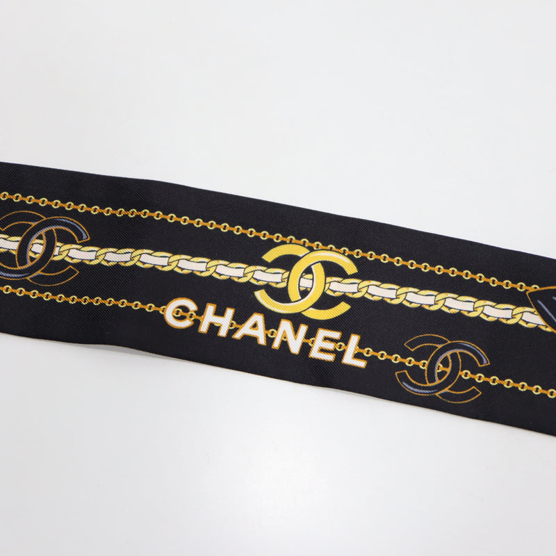 CHANEL シャネル ツイリー ヘアバンド AA8232 カメリア チェーンモチーフ ココマーク 絹100 ブラック H19286