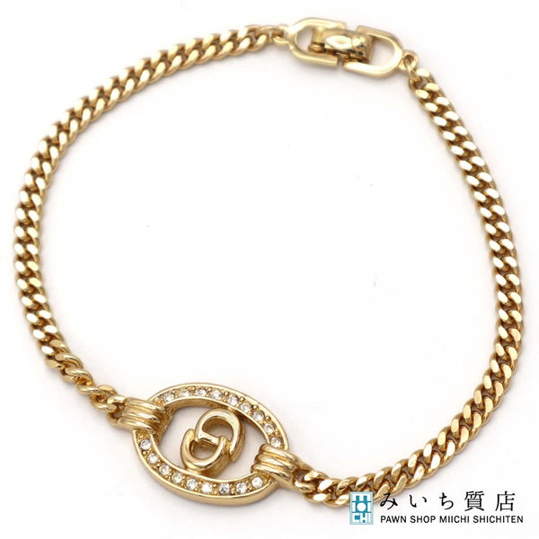 Christian Dior ディオール ブレスレット CDロゴ ラインストーン オーバル ゴールドカラー アクセサリー レディース M282-5